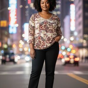 Karen Scott Red and Cream Patterned Blouse